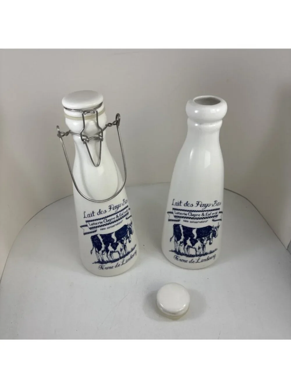 Ceramic Milk Bottle White 9.5” Farmhouse Lait Des Pays-Bas France Cottagecore